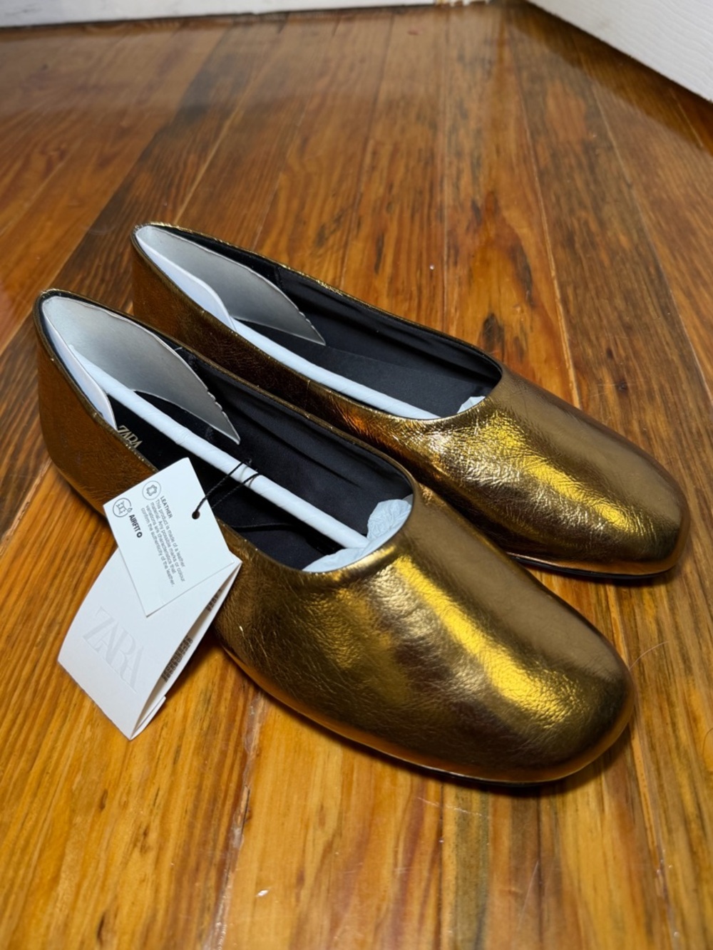 ZARA Metallic Gold Women's Ballet Flat - Picture 3 of 7